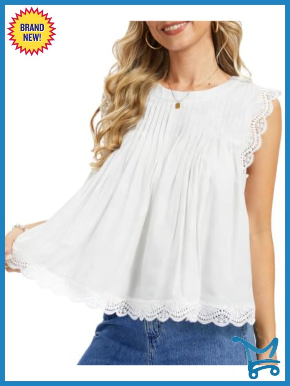 CUEFZN Lace Trim Pleated Peplum Tank Top Flowy Babydoll Summer Cami